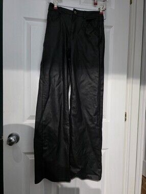 ​Shein | Black Faux Leather Wide Leg Pants - Medium